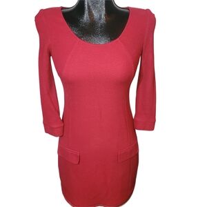 Patrizia Pepe Firenze Red Woven Midi Dress with 3/4 Sleeves 40